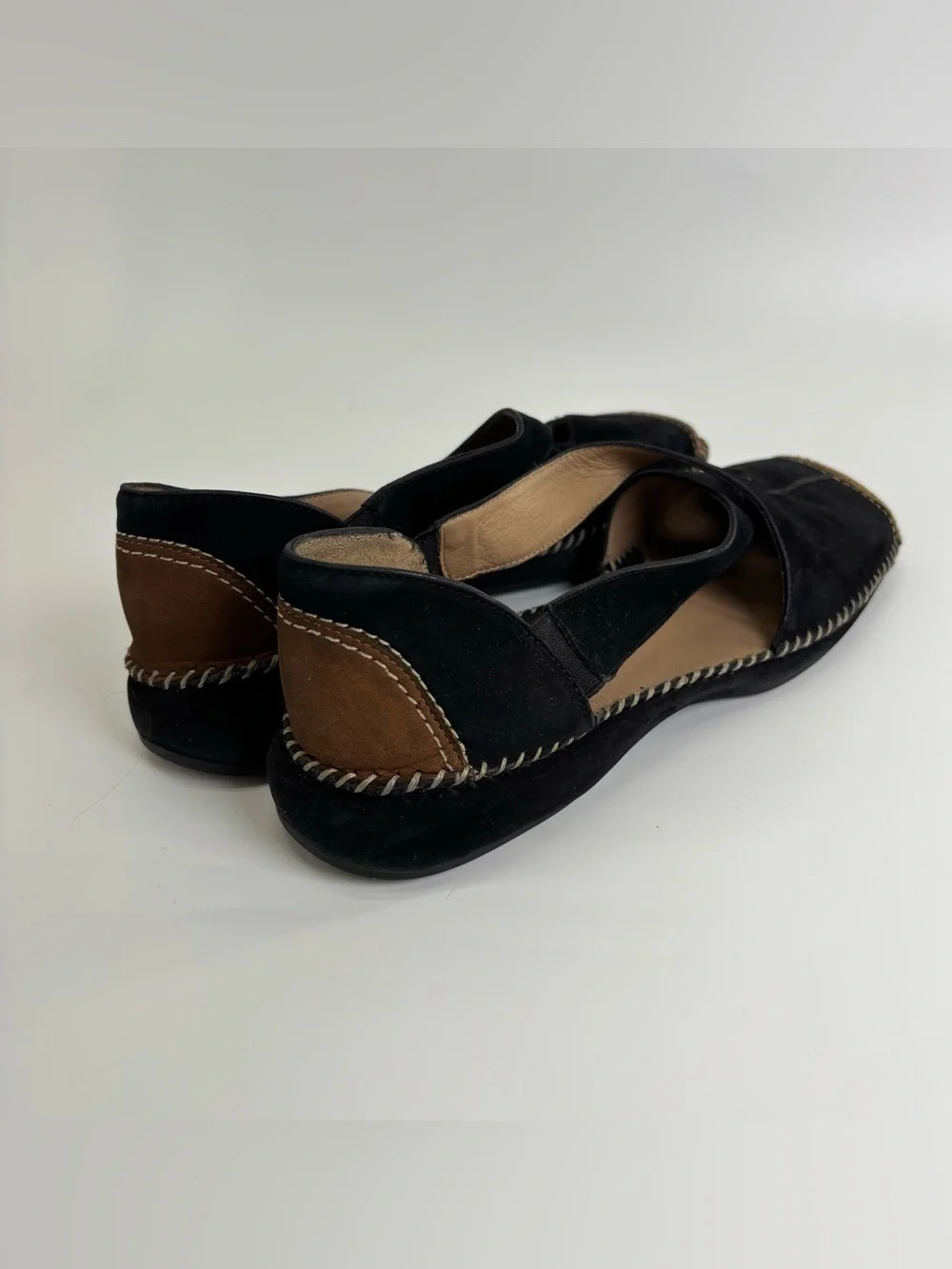 Nurture Charlie black suede flats 9.5 tan toe comfort walking square toe